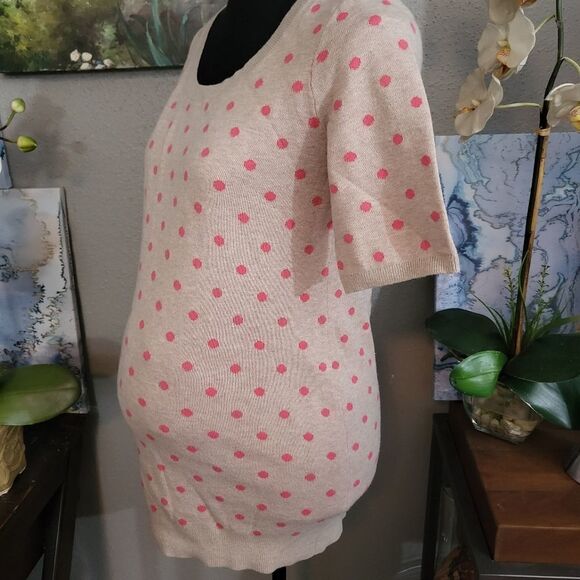 Motherhood tan/Grey with pink polka dot sweet sweater top short sleeves size S - Picture 2 of 5